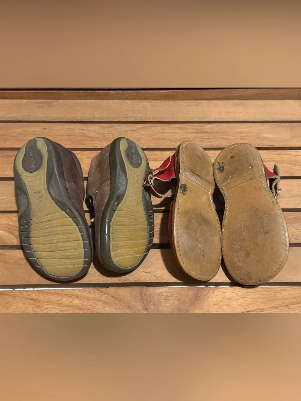 Kids Red Leather Sandals and Brown Mary Jane Shoes